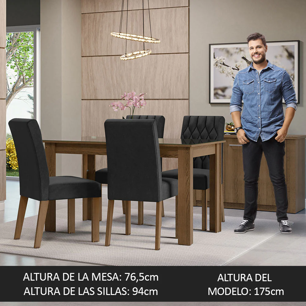 Juego de Comedor con Mesa de Tapa de Vidrio y 4 Sillas Marrón/Oxford Celina Madesa - Image 4