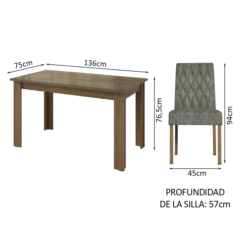 Juego de Comedor con Mesa de Tapa de Vidrio y 4 Sillas Marrón/Silver Celina Madesa - Image 2