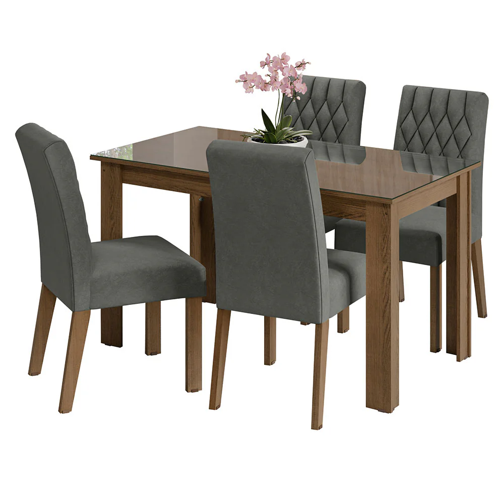 Juego de Comedor con Mesa de Tapa de Vidrio y 4 Sillas Marrón/Silver Celina Madesa - Image 3