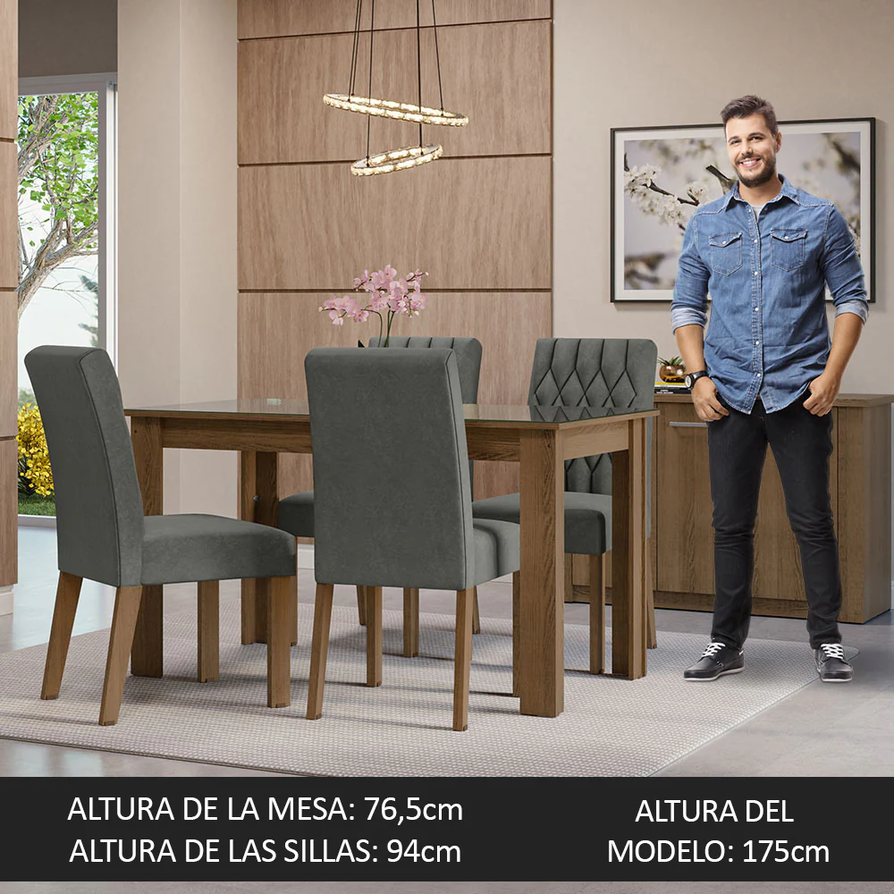 Juego de Comedor con Mesa de Tapa de Vidrio y 4 Sillas Marrón/Silver Celina Madesa - Image 4