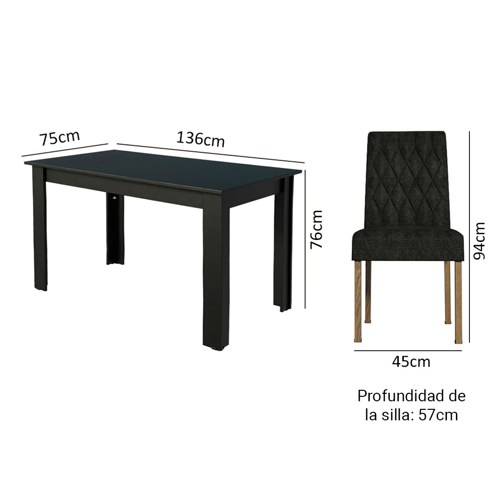 Juego de Comedor con Mesa de Tapa de Vidrio y 6 Sillas Negro/Oxford Odara Madesa - Image 2