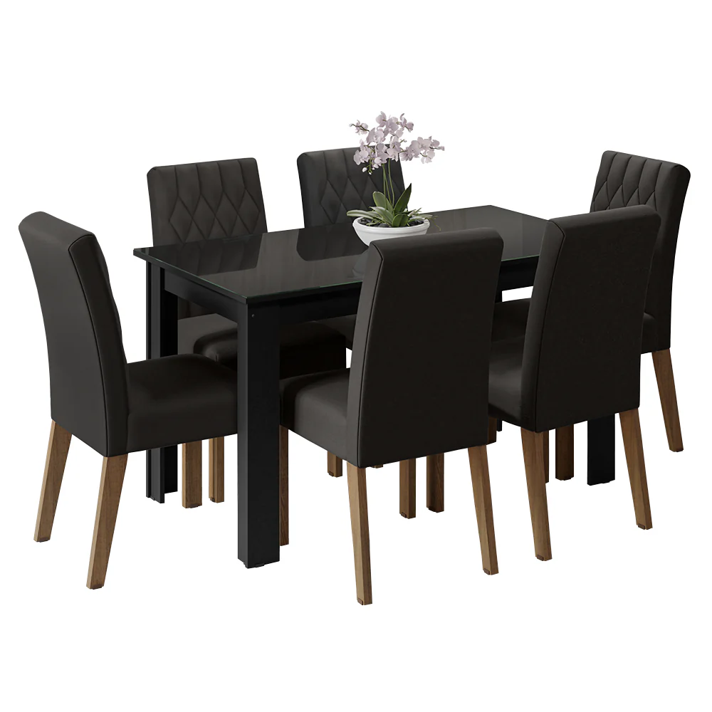 Juego de Comedor con Mesa de Tapa de Vidrio y 6 Sillas Negro/Oxford Odara Madesa - Image 3