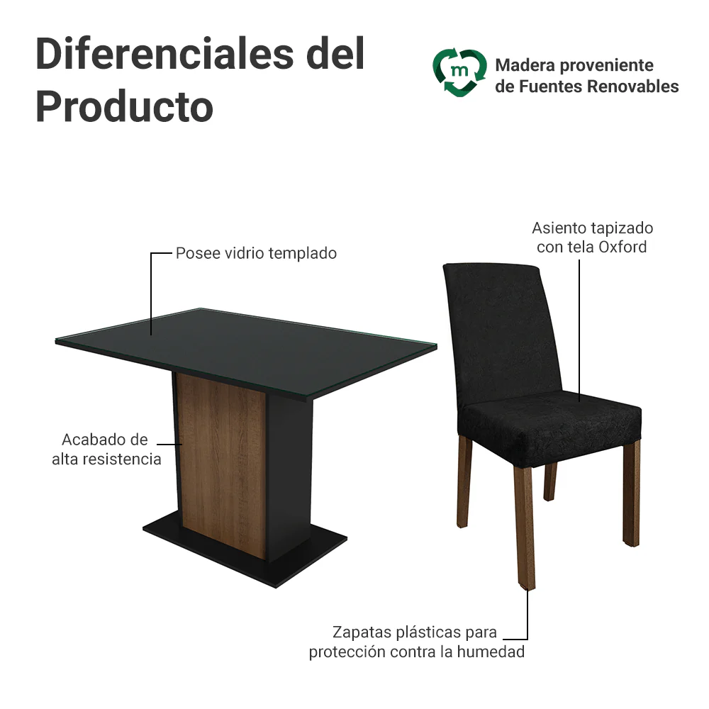 Juego de Comedor con Mesa y 4 Sillas Madesa Zion MN - Image 4