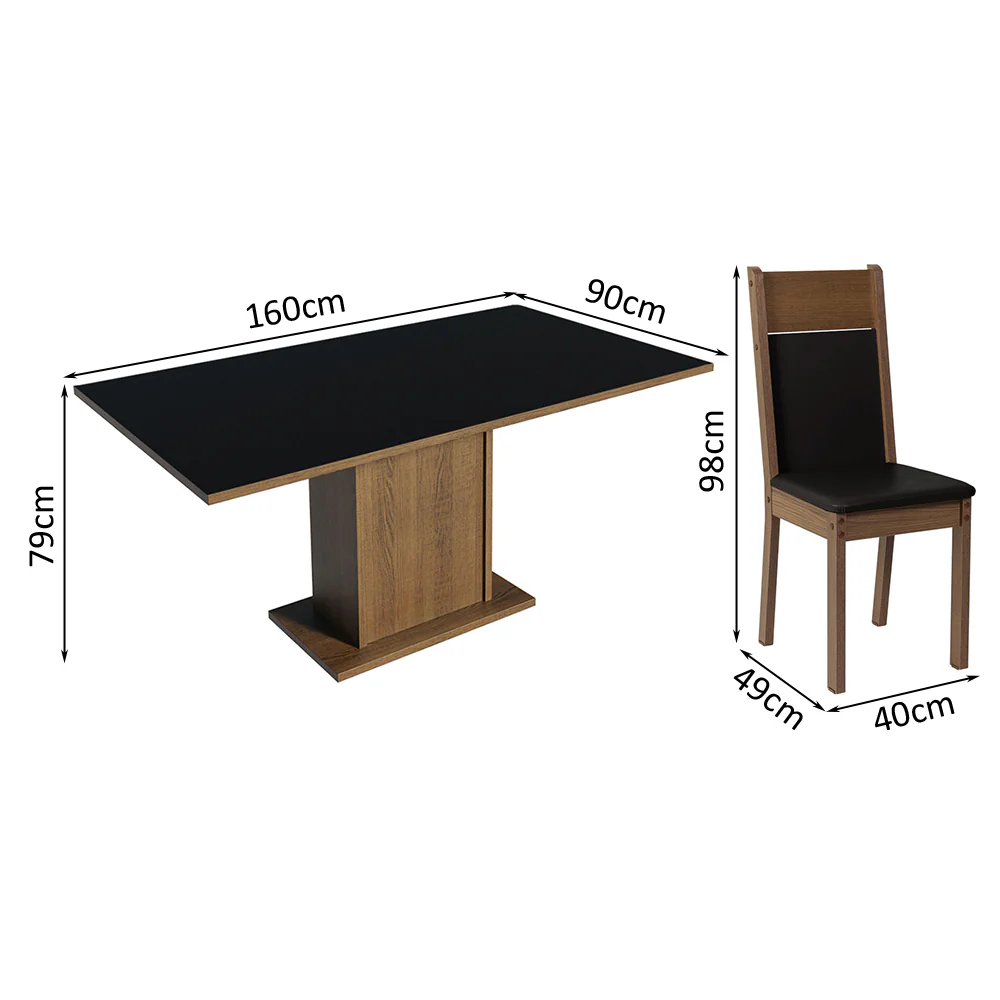 Juego de Comedor con Tapa de Madera 6 Sillas Negro/Marrón Augusta - Image 2