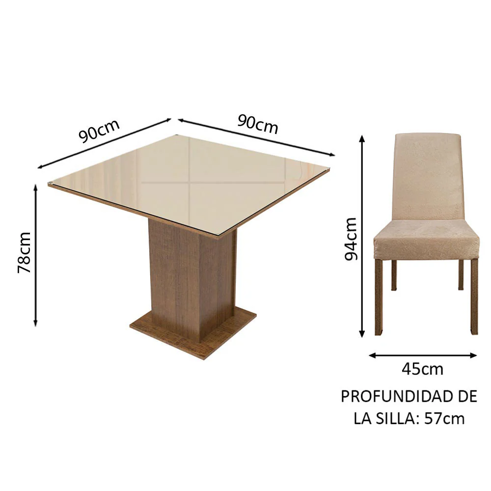 Juego de Comedor con Tapa de Madera y Vidrio 4 Sillas Marrón/Crema/Imperial Nevada - Image 2