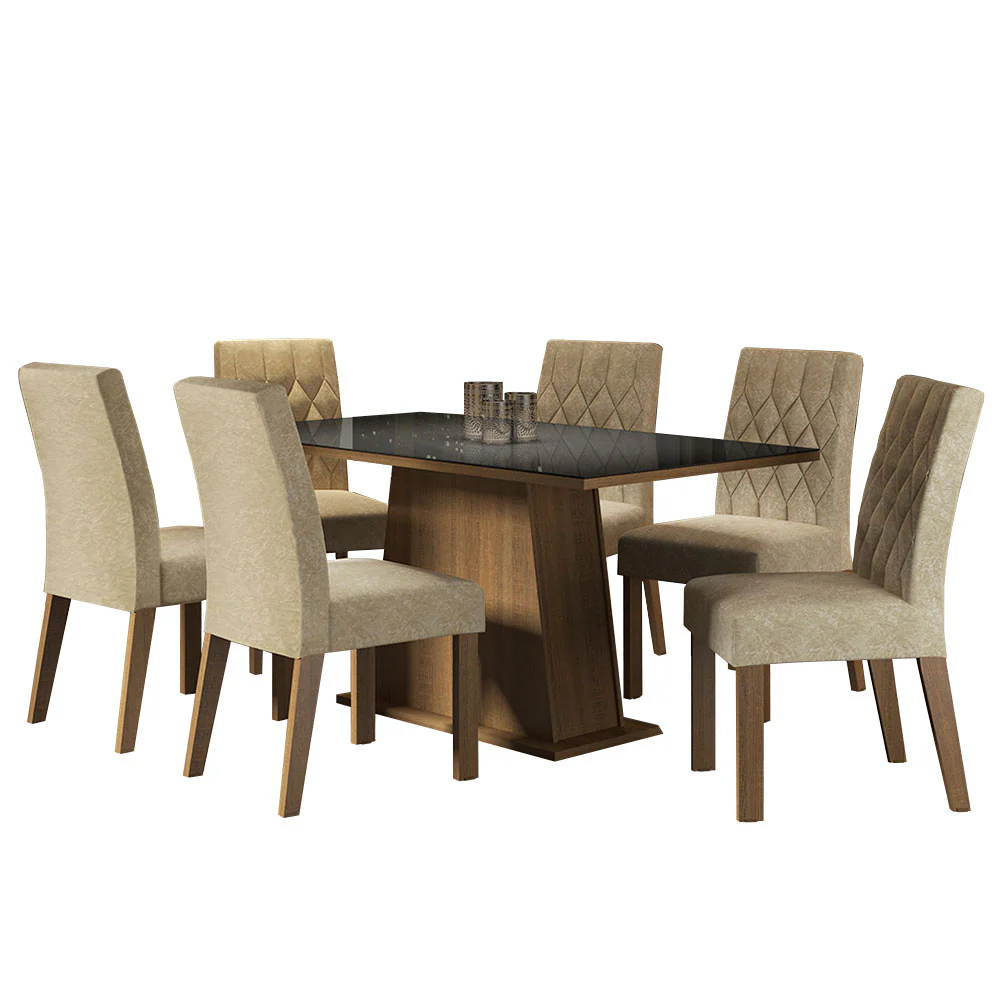 Juego de Comedor con Tapa de Madera y Vidrio 6 Sillas Marrón/Negro/Imperial Stéfani - Image 3
