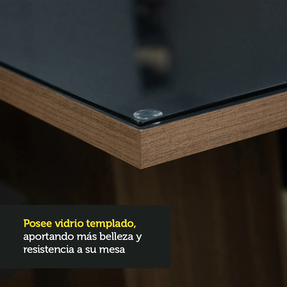 Juego de Comedor con Tapa de Madera y Vidrio 6 Sillas Marrón/Negro/Imperial Stéfani - Image 5