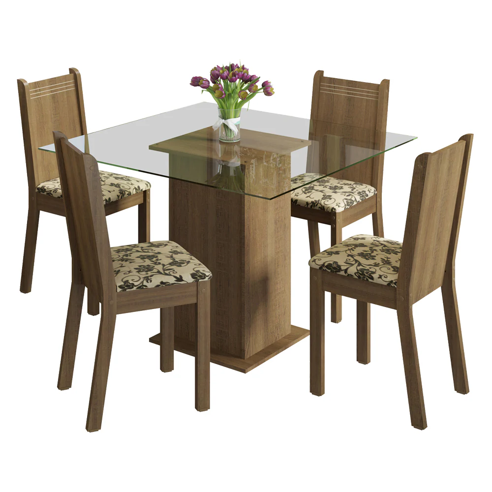 Juego de Comedor con Tapa de Vidrio 4 Sillas Marrón/Beige Magda - Image 4