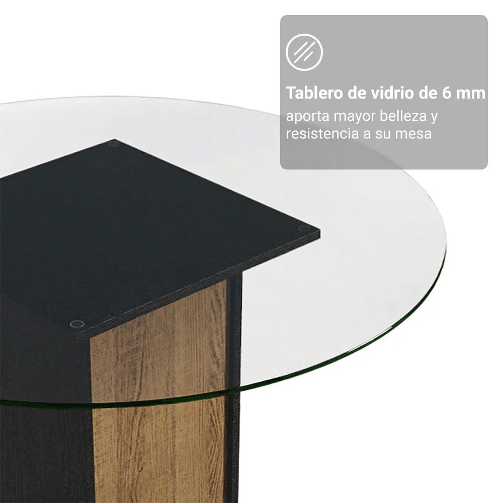 Juego de Comedor Denali Mesa Tapa de Vidrio 4 Sillas Negro/Marrón/Negro Madesa - Image 7
