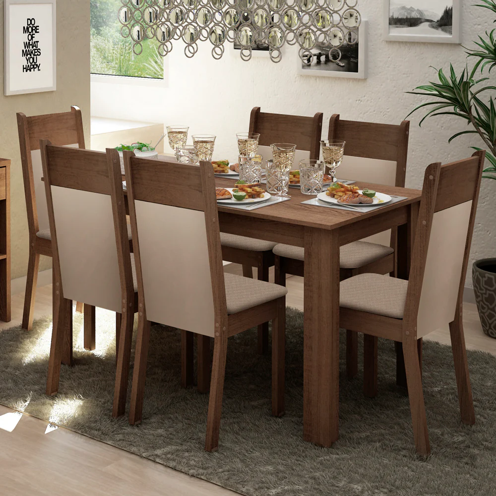 Juego de Comedor Jaíne Con 6 Sillas Marrón/Crema