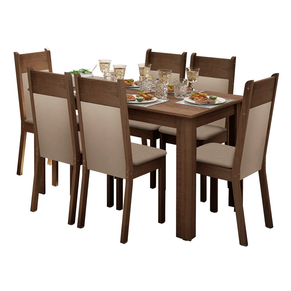 Juego de Comedor Jaíne Con 6 Sillas Marrón/Crema - Image 3