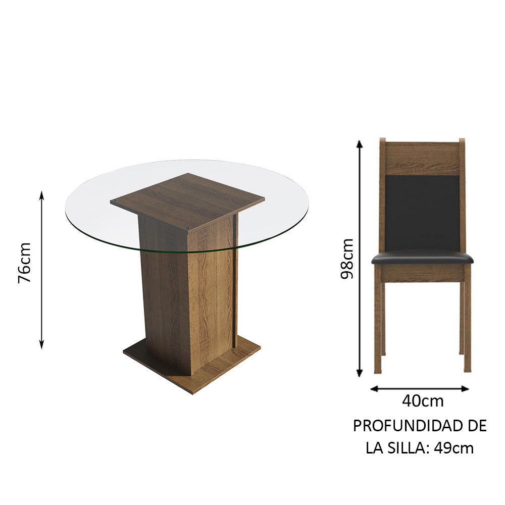 Juego de Comedor Madesa Beta Mesa Tapa de Vidrio Redondo 4 Sillas Marrón/Negro - Image 2