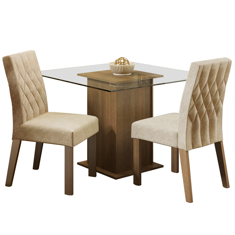 Juego de Comedor Madesa Cassia Mesa Tapa de Vidrio con 2 Sillas Marrón/Imperial - Image 3