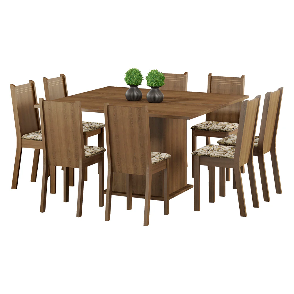 Juego de Comedor Madesa Clarice Mesa Tapa de Madera con 8 Sillas Marrón/Lírio Beige - Image 3