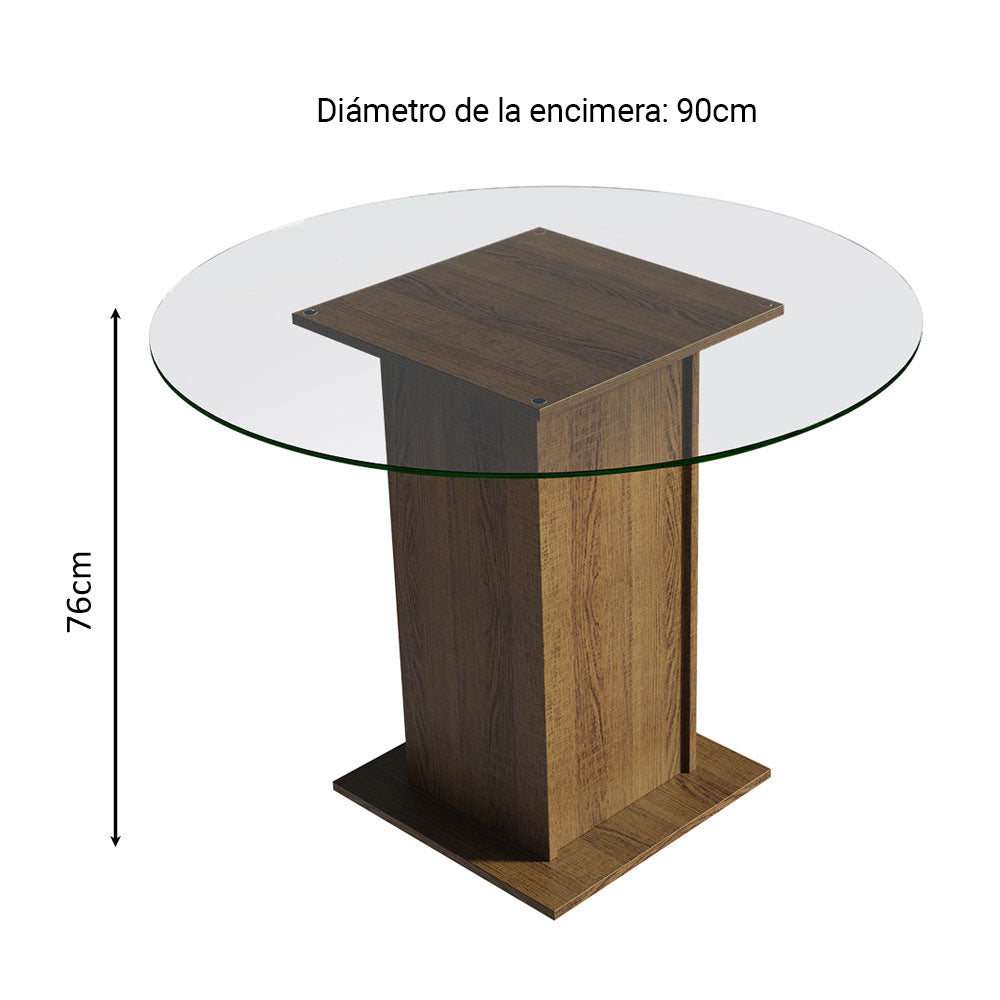 Juego de Comedor Madesa Débora con 4 Sillas - Tapa Redonda de Cristal Marrón/Negro - Image 3