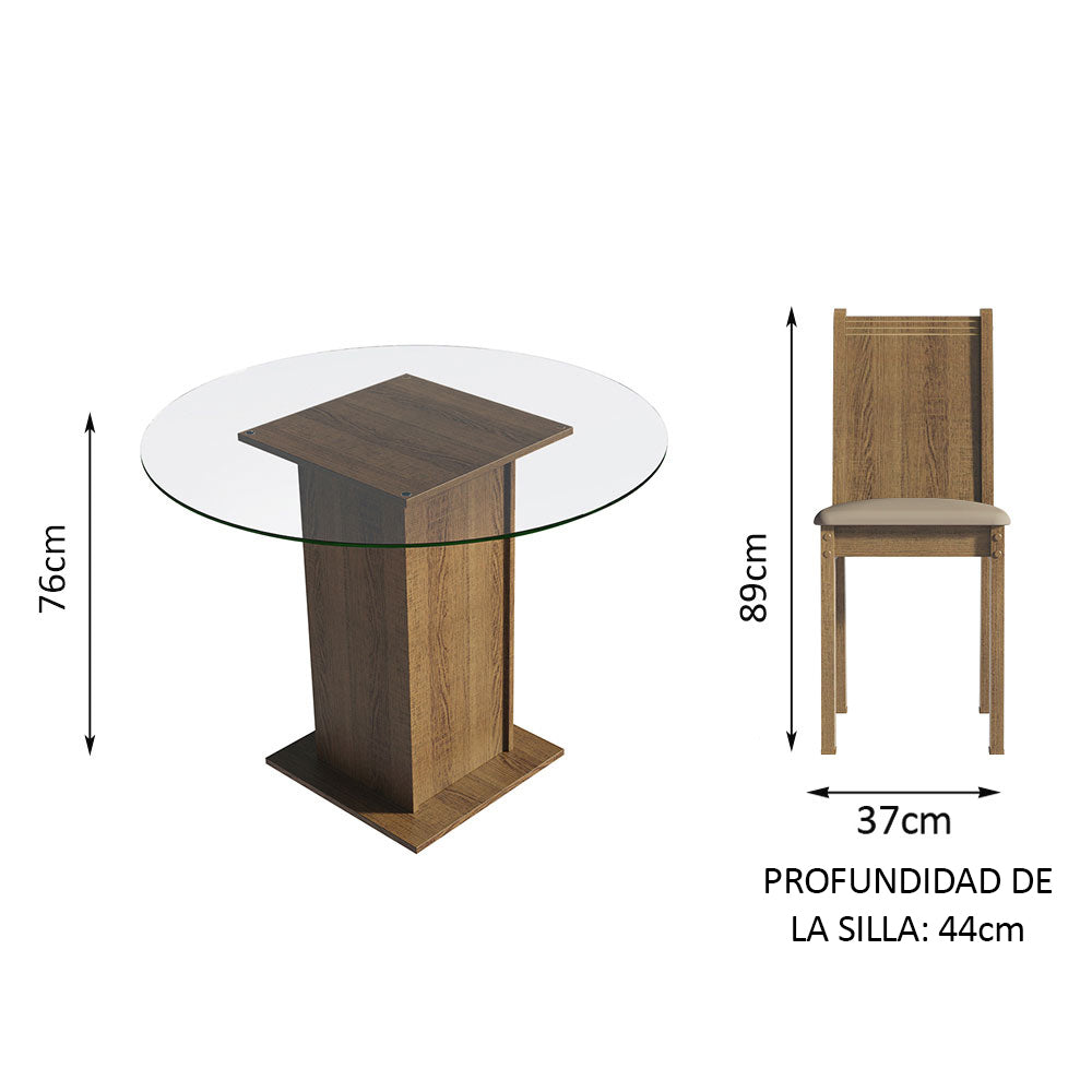 Juego de Comedor Madesa Débora Mesa Tapa de Vidrio Redondo 4 Sillas Marrón/Beige - Image 2