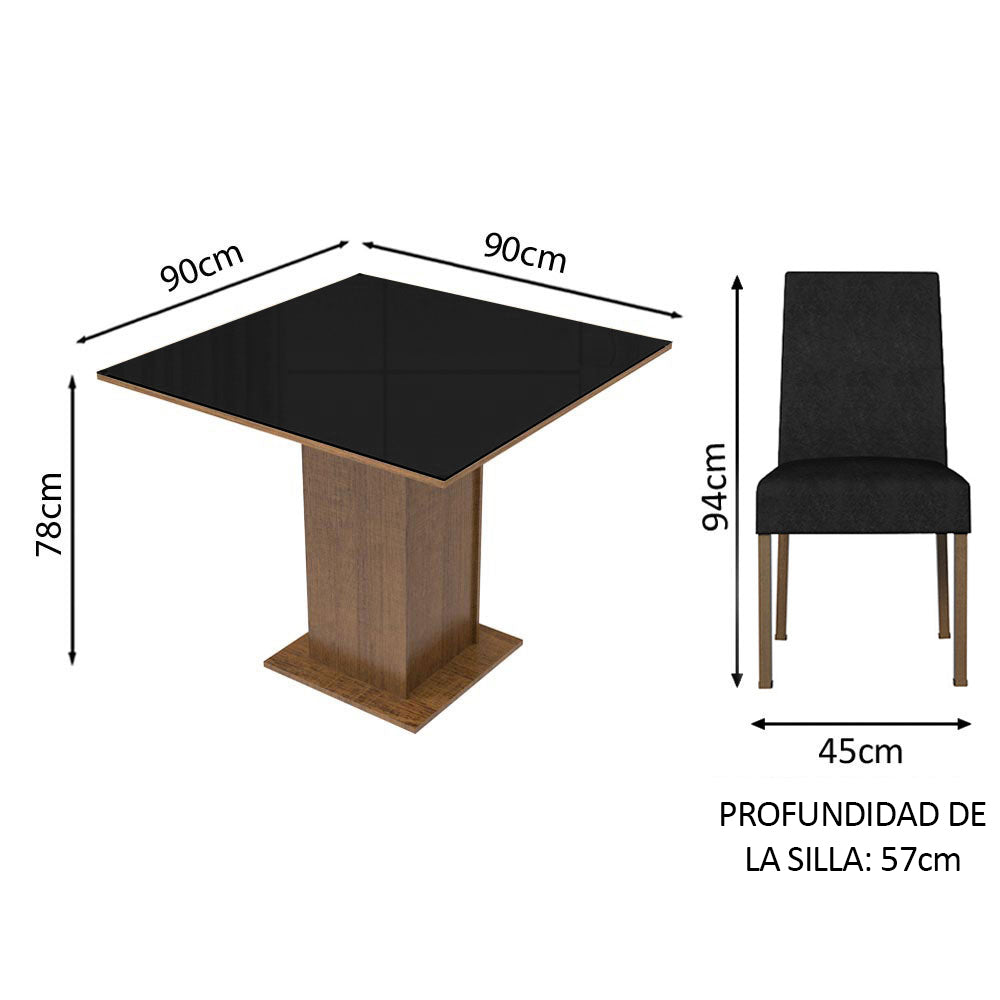 Juego de Comedor Madesa Evelin 4 Sillas - Tapa de Madera y Cristal Marrón/Negro/Oxford - Image 2