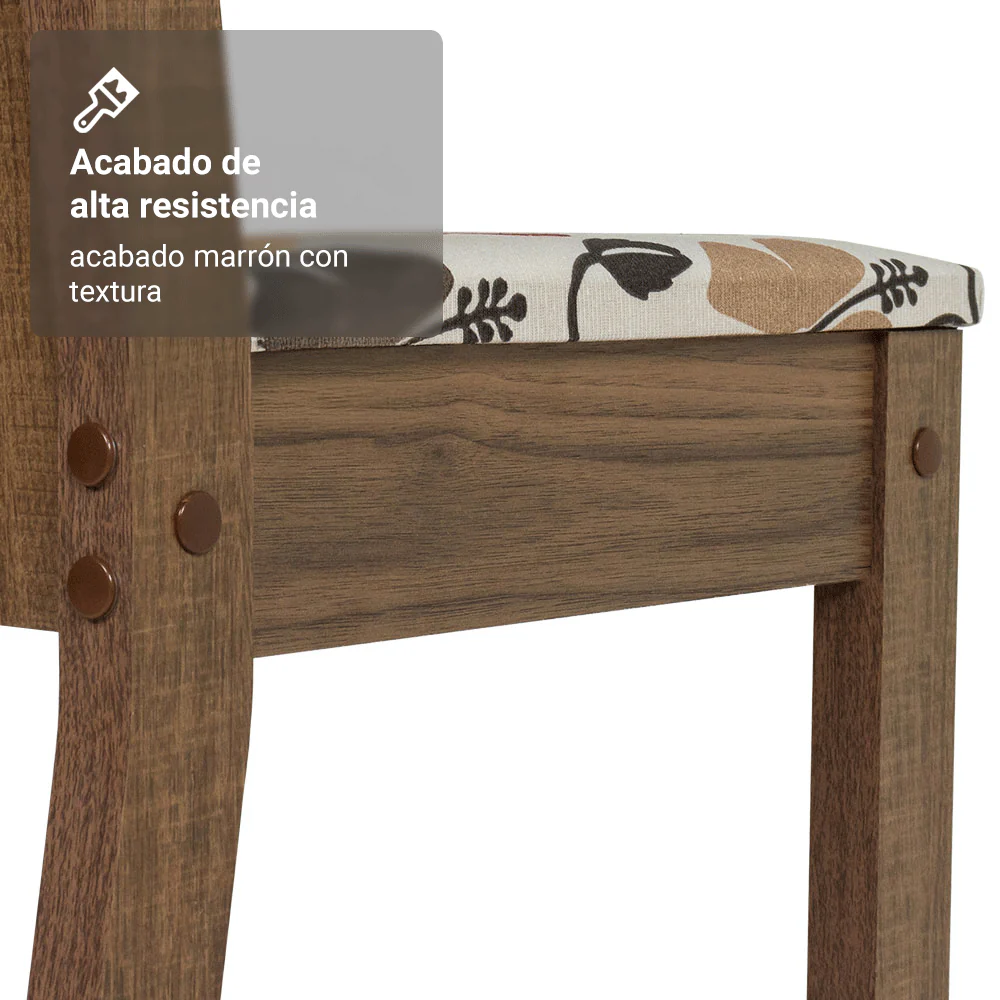 Juego de Comedor Madesa Gales Mesa Tapa de Vidrio con 6 Sillas Marrón/Floral Hibiscos - Image 8
