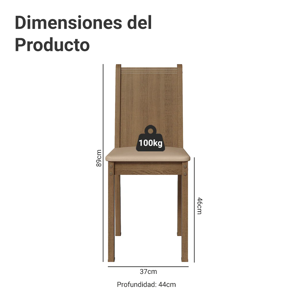 Juego de Comedor Madesa Gales Mesa Tapa de Vidrio con 6 Sillas Marrón/Sintético Beige - Image 4