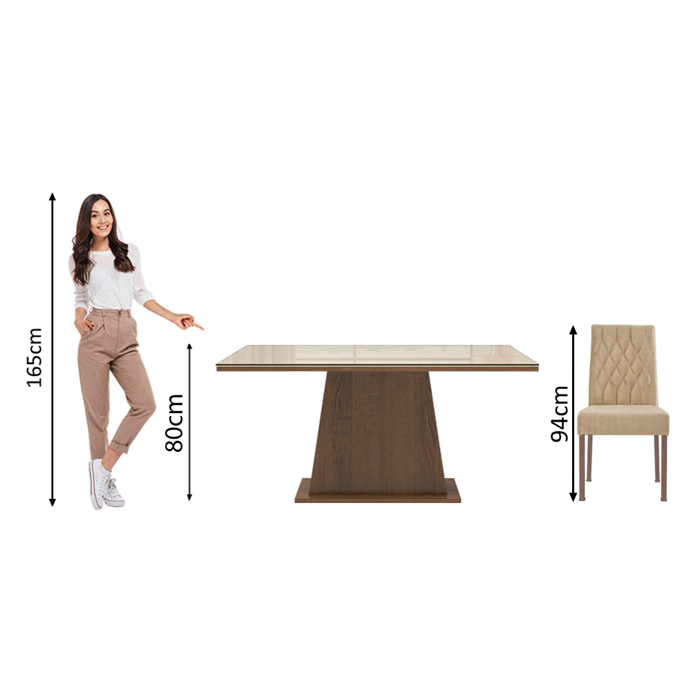Juego de Comedor Madesa Grazi Mesa Tapa de Vidrio con 4 Sillas Marrón/Crema/Imperial - Image 4