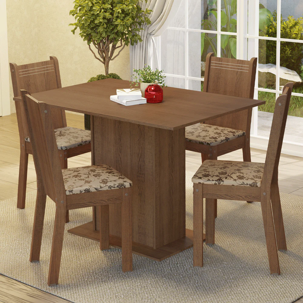 Juego de Comedor Madesa Luana Mesa Tapa de Madera con 4 Sillas Marrón/Beige Marrón