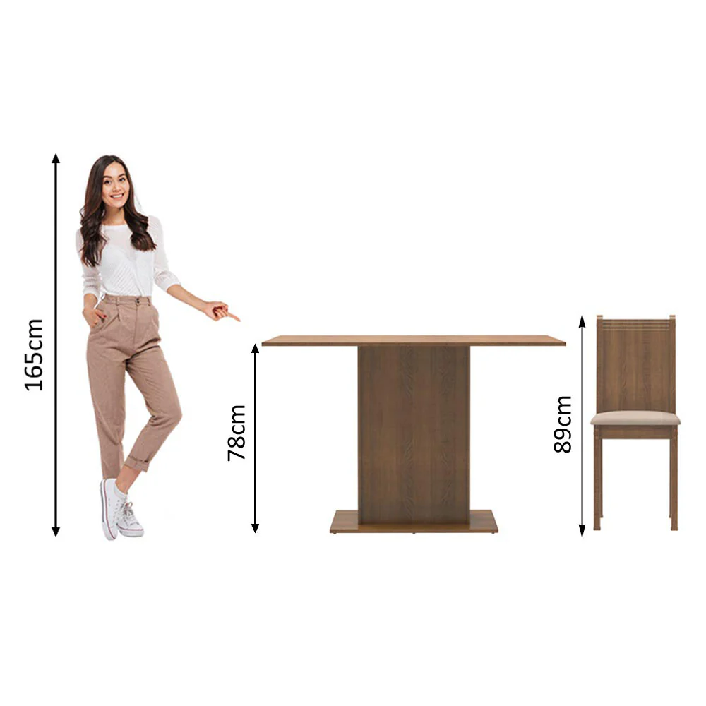 Juego de Comedor Madesa Luana Mesa Tapa Madera con 4 Sillas Marrón/Beige - Image 5