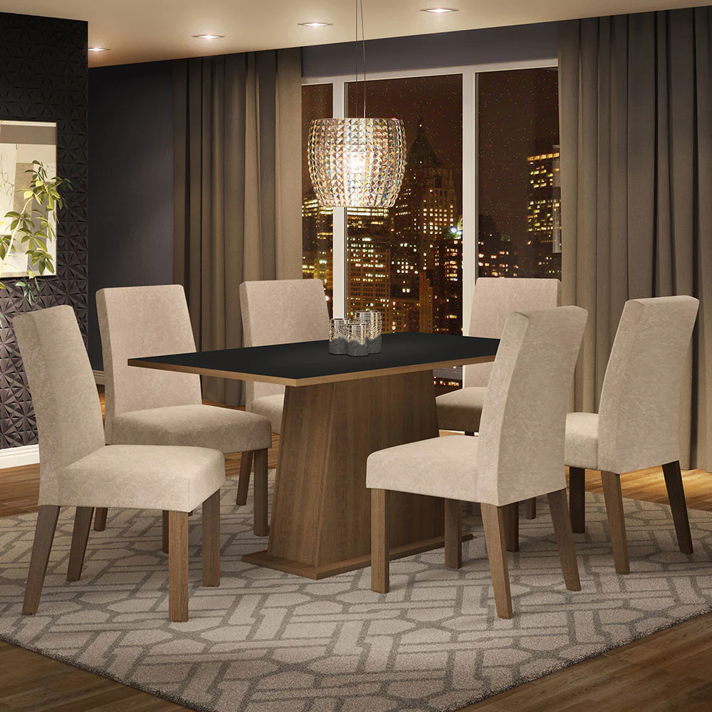 Juego de Comedor Madesa Luciana Mesa con Tapa de Madera y 6 Sillas Marrón/Negro/Imperial