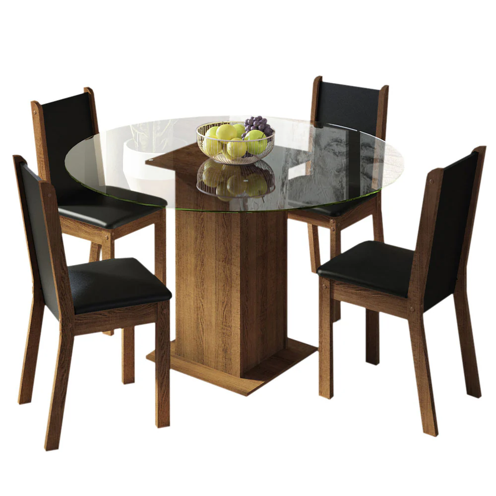Juego de Comedor Madesa Madu Mesa Tapa de Vidrio Redondo 4 Sillas Marrón/Negro/Negro - Image 3