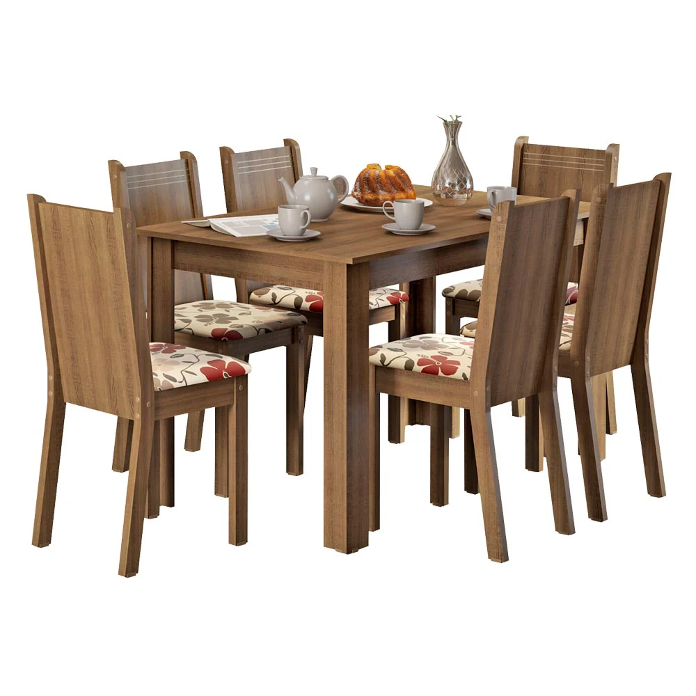 Juego de Comedor Madesa Maris Mesa Tapa de Madera con 6 Sillas Marrón/Floral Hibiscos - Image 3