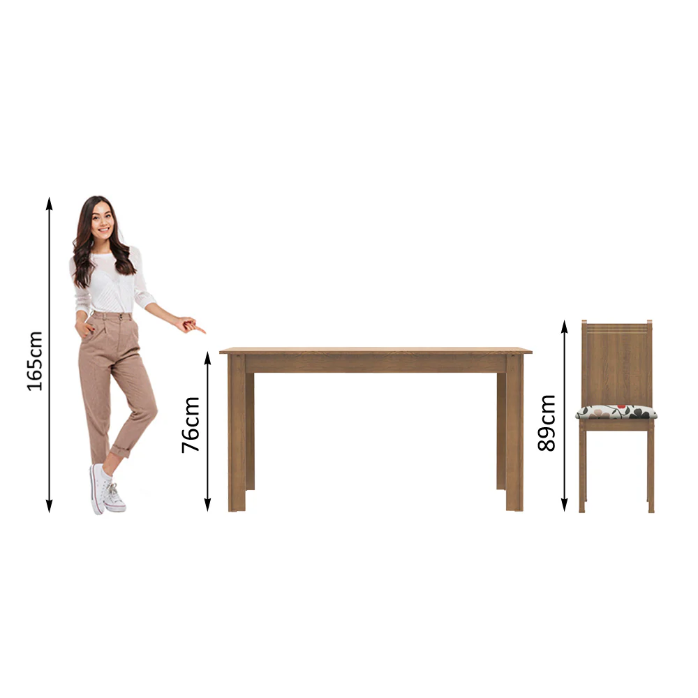 Juego de Comedor Madesa Maris Mesa Tapa de Madera con 6 Sillas Marrón/Floral Hibiscos - Image 4