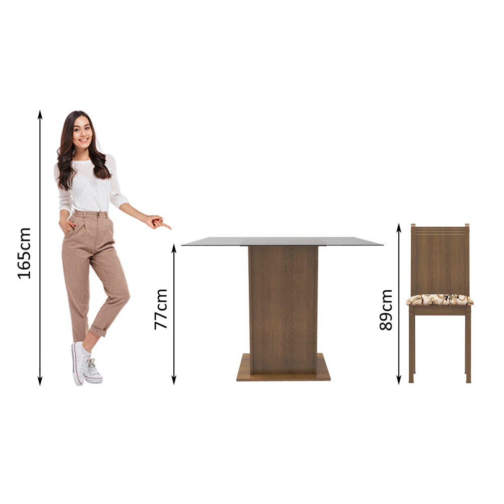 Juego de Comedor Madesa Maya Mesa Tapa de Vidrio con 4 Sillas Marrón/Lírio Beige - Image 5