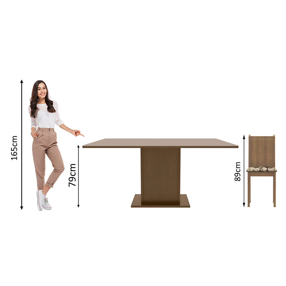 Juego de Comedor Madesa Megan Mesa Tapa de Madera con 6 Sillas Marrón/Beige Marrón - Image 5