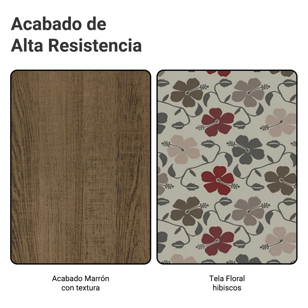 Juego de Comedor Madesa Megan Mesa Tapa de Madera con 6 Sillas Marrón/Floral Hibiscos - Image 10