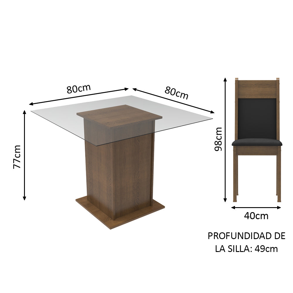 Juego de Comedor Madesa Moni Mesa Tapa de Vidrio con 2 Sillas Marrón/Negro/Sintético Negro - Image 2