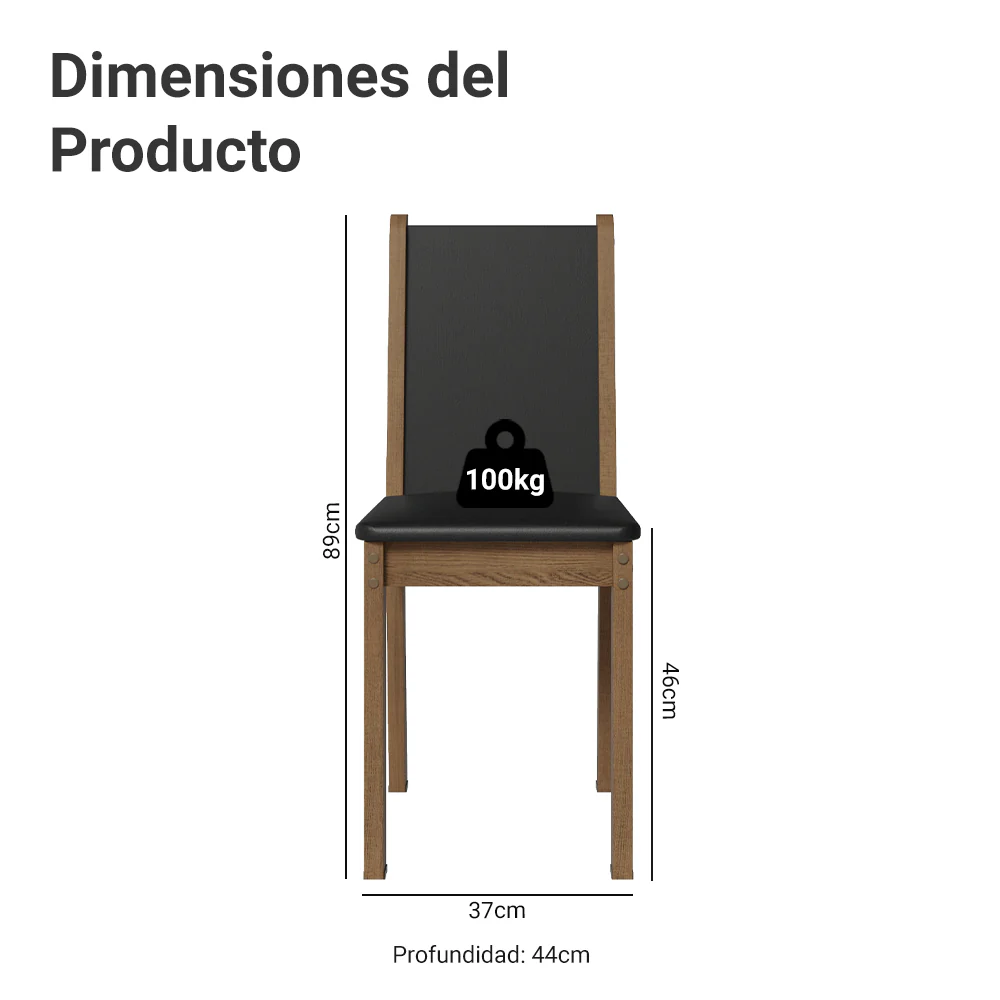 Juego de Comedor Madesa Ohana Mesa Tapa de Madera con 6 Sillas Marrón/Negro/Sintético Negro - Image 4