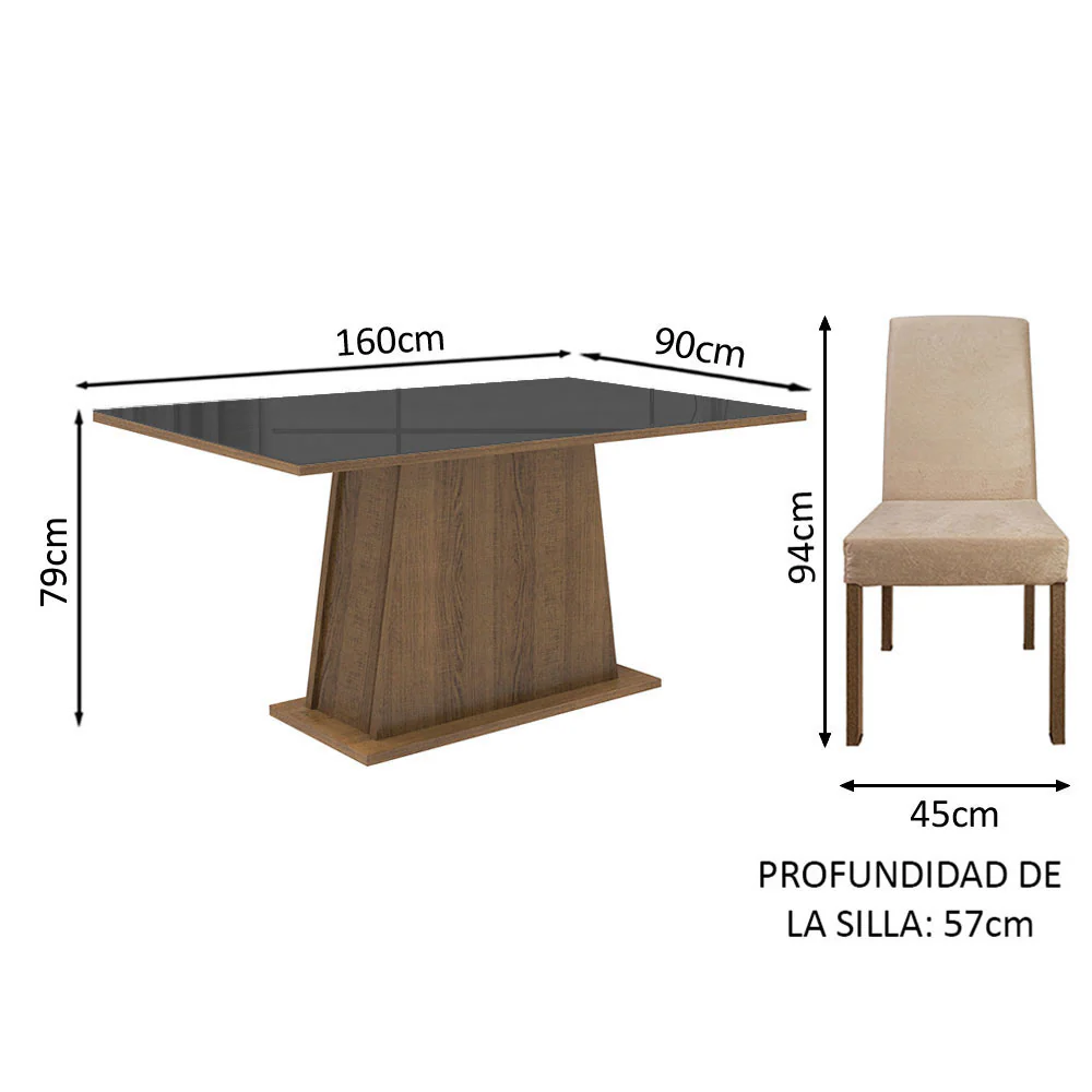 Juego de Comedor Madesa Patricia Mesa con Tapa de Vidrio y 6 Sillas Marrón/Negro/Imperial - Image 2