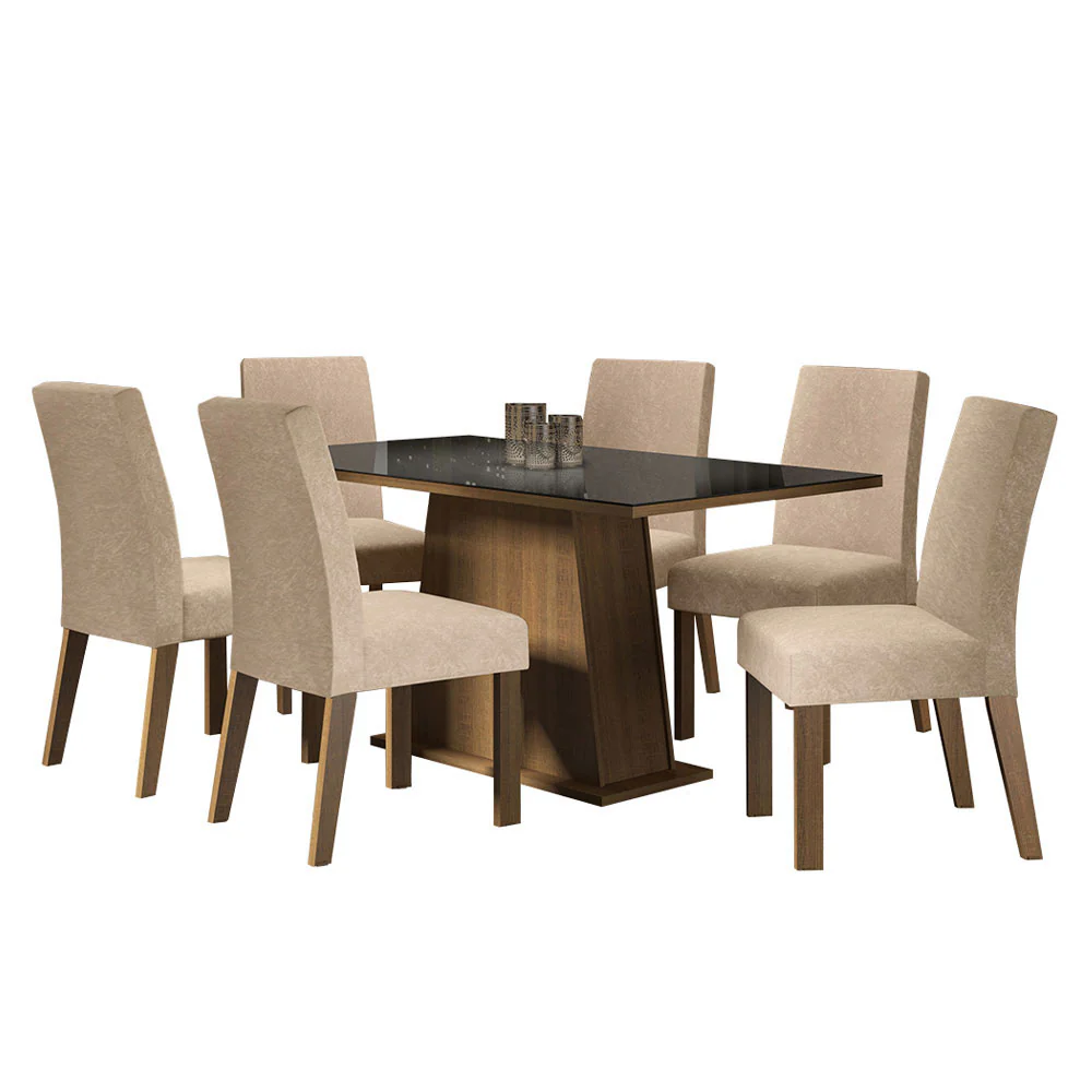 Juego de Comedor Madesa Patricia Mesa con Tapa de Vidrio y 6 Sillas Marrón/Negro/Imperial - Image 3