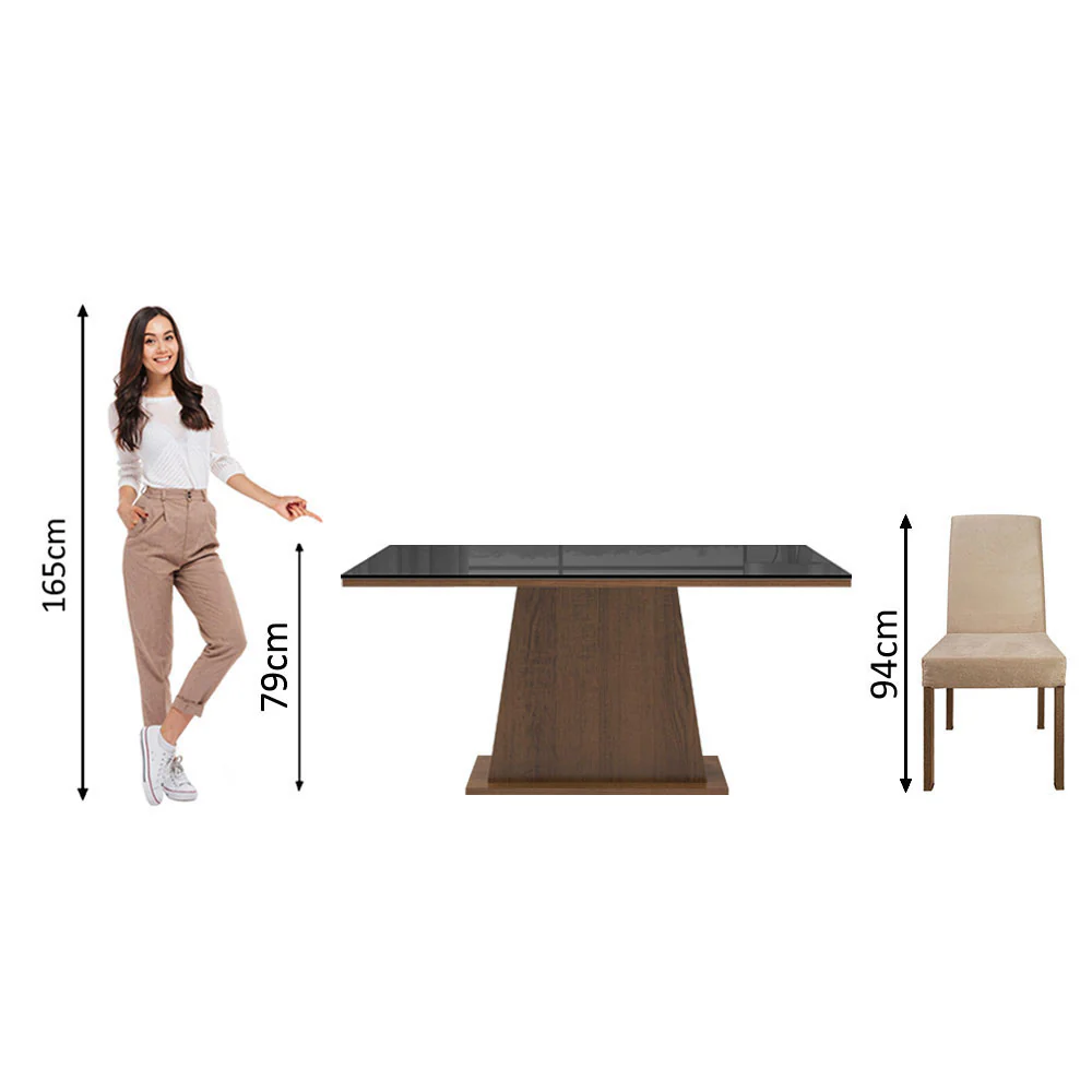 Juego de Comedor Madesa Patricia Mesa con Tapa de Vidrio y 6 Sillas Marrón/Negro/Imperial - Image 4