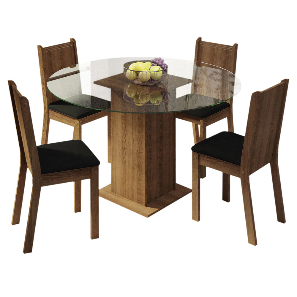 Juego de Comedor Madesa Paula Mesa Tapa de Vidrio Redondo 4 Sillas Marrón/Negro - Image 3