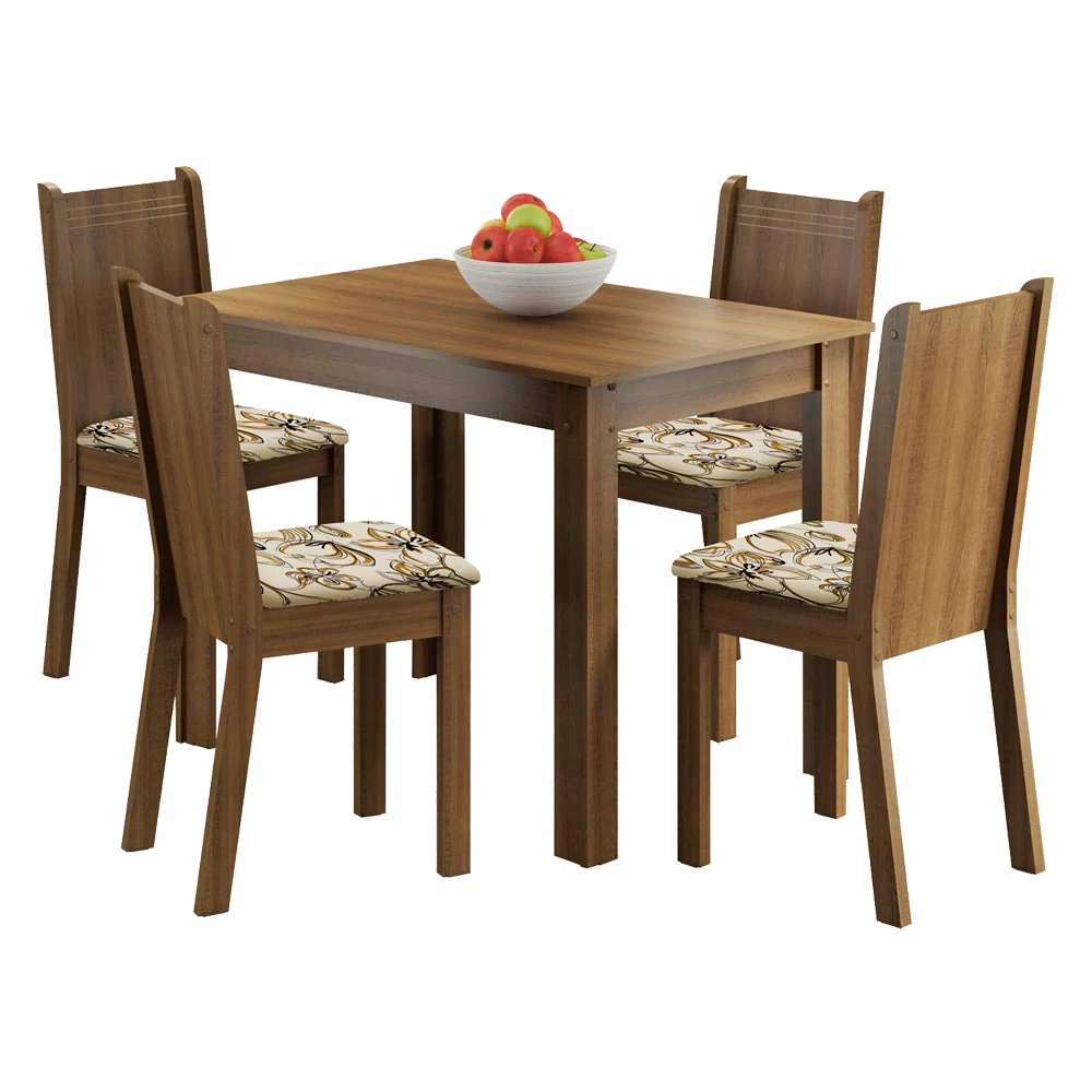 Juego de Comedor Madesa Rute Mesa Tapa de Madera con 4 Sillas Marrón/Lírio Beige - Image 3