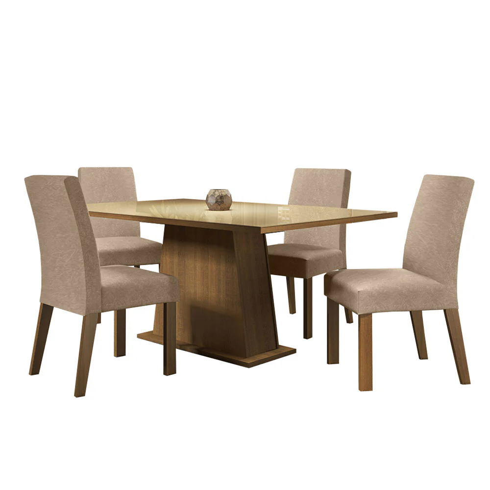 Juego de Comedor Madesa Sabrina Mesa con Tapa de Vidrio con 4 Sillas Marrón/Crema/Imperial - Image 3