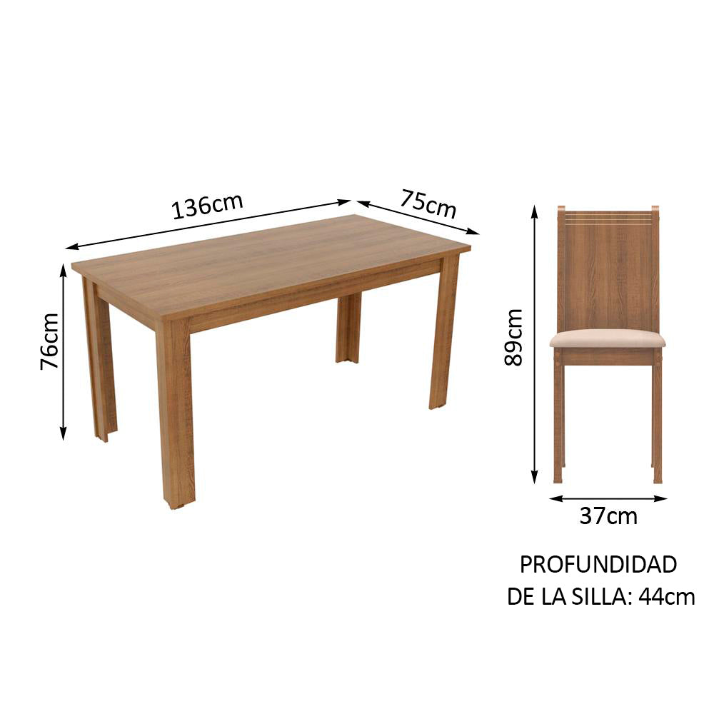Juego de Comedor Maris Mesa con Tapa y 6 Sillas Marrón/Sintético Beige - Image 2