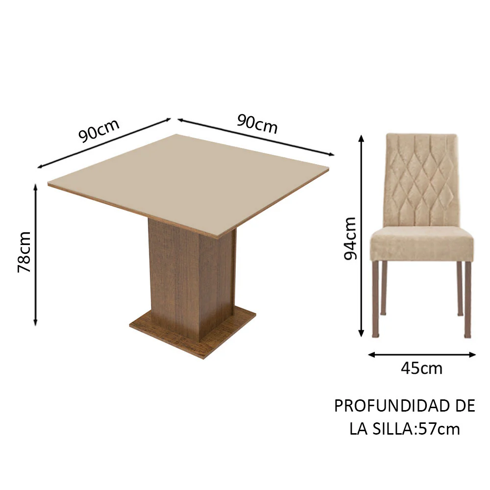 Juego de Comedor Mesa con Tapa de Madera 4 Sillas Livia Madesa - Marrón/Crema/Imperial - Image 2