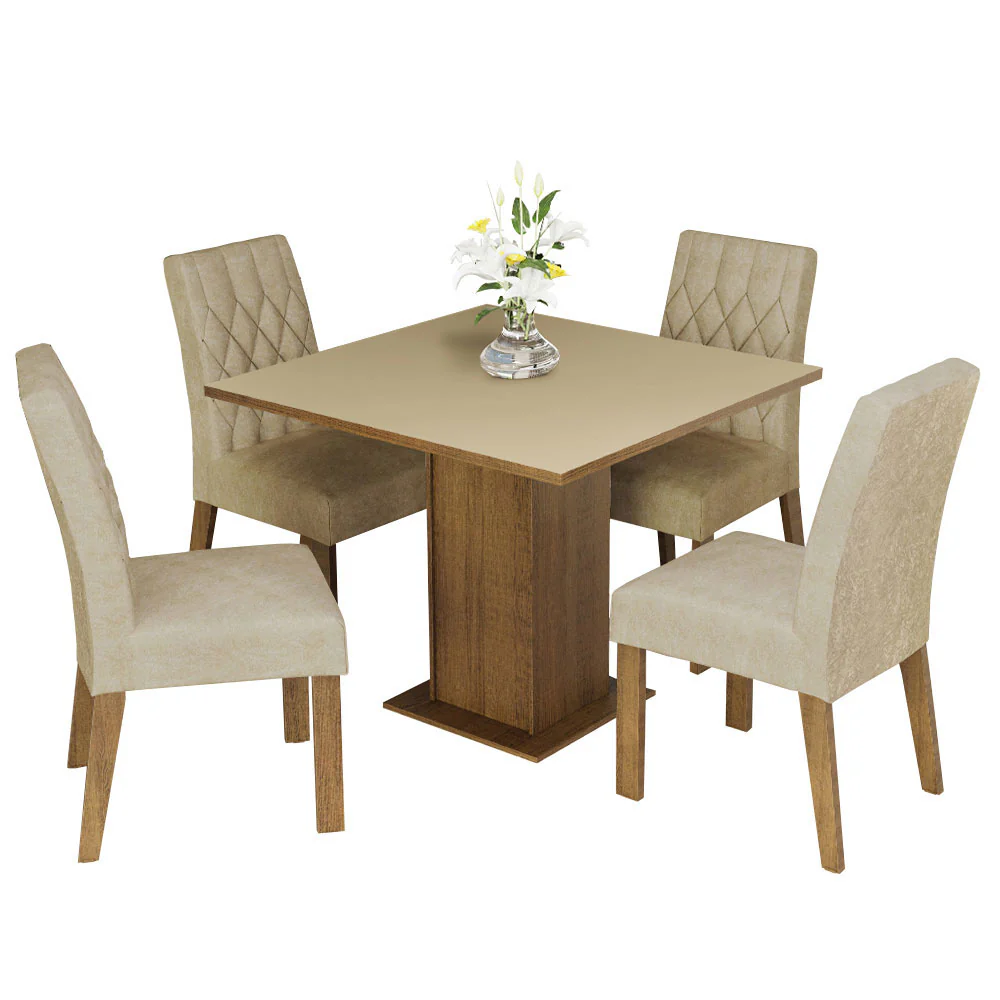 Juego de Comedor Mesa con Tapa de Madera 4 Sillas Livia Madesa - Marrón/Crema/Imperial - Image 3