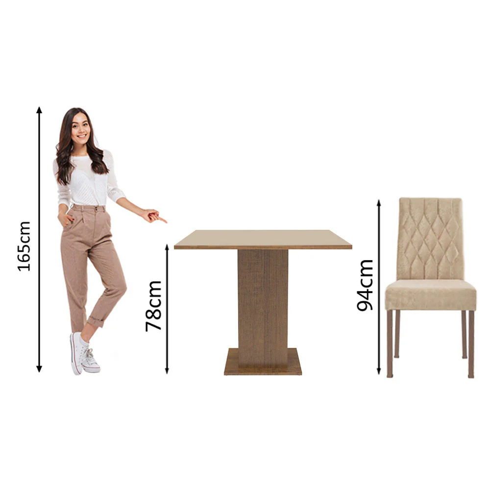 Juego de Comedor Mesa con Tapa de Madera 4 Sillas Livia Madesa - Marrón/Crema/Imperial - Image 4