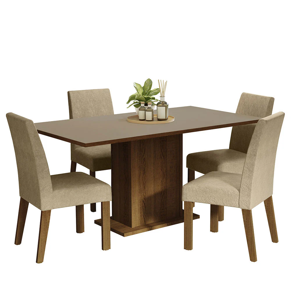 Juego de Comedor Mesa con Tapa de Madera 4 Sillas Marrón/Crema/Imperial Keila Madesa - Image 3