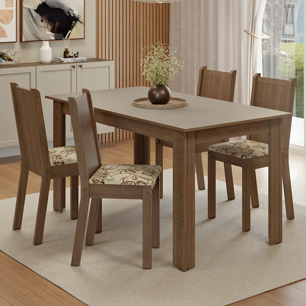 Juego de Comedor Mesa con Tapa de Madera 4 Sillas Marrón/Crema/Lirio Beige Madesa