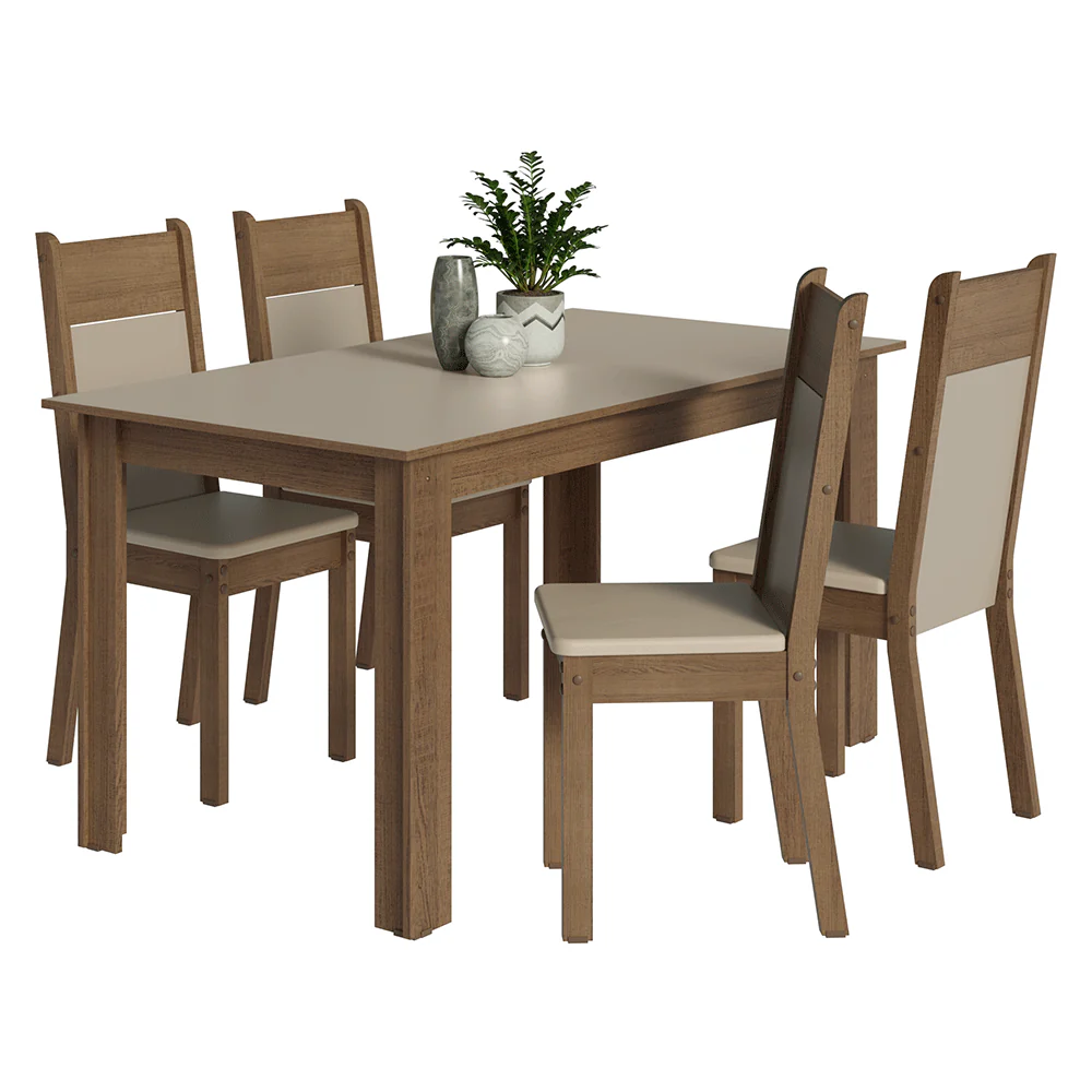 Juego de Comedor Mesa con Tapa de Madera 4 Sillas Marrón/Crema/Sintético Beige Madesa - Image 3