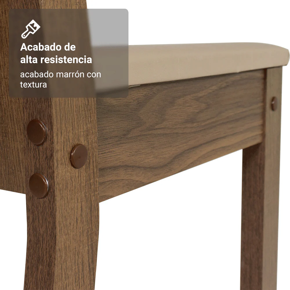Juego de Comedor Mesa con Tapa de Madera 4 Sillas Marrón/Crema/Sintético Beige Madesa - Image 9
