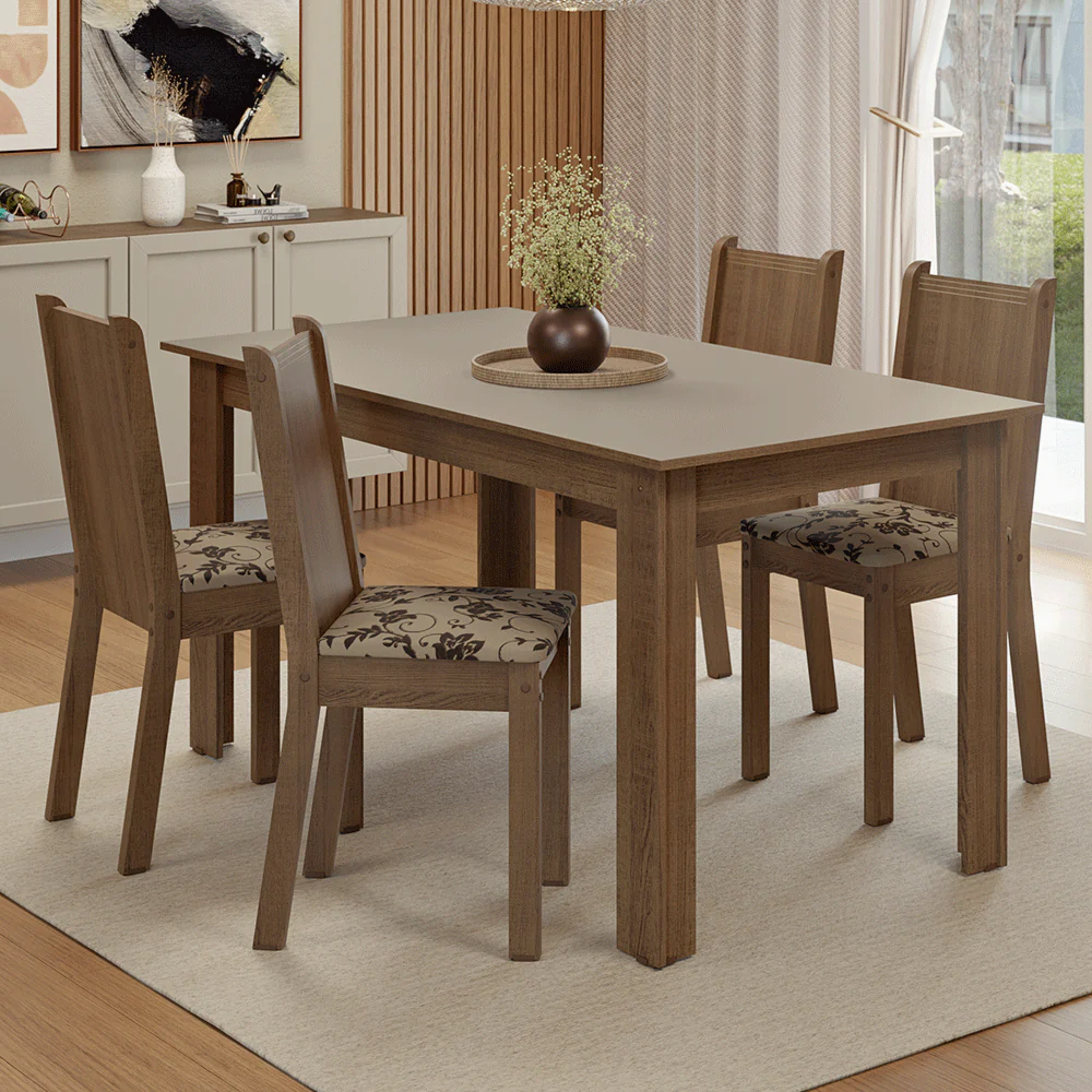 Juego de Comedor Mesa con Tapa de Madera 4 Sillas Marrón/Crema/Tapizado Beige Marrón Madesa
